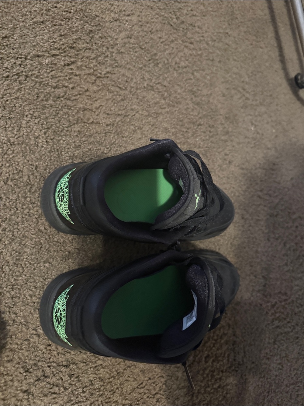 Jordan Kids Black Sneakers with Neon Green Insole